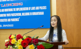 Ms. Naomi Kitahara giving a speech during the launching ceremony 