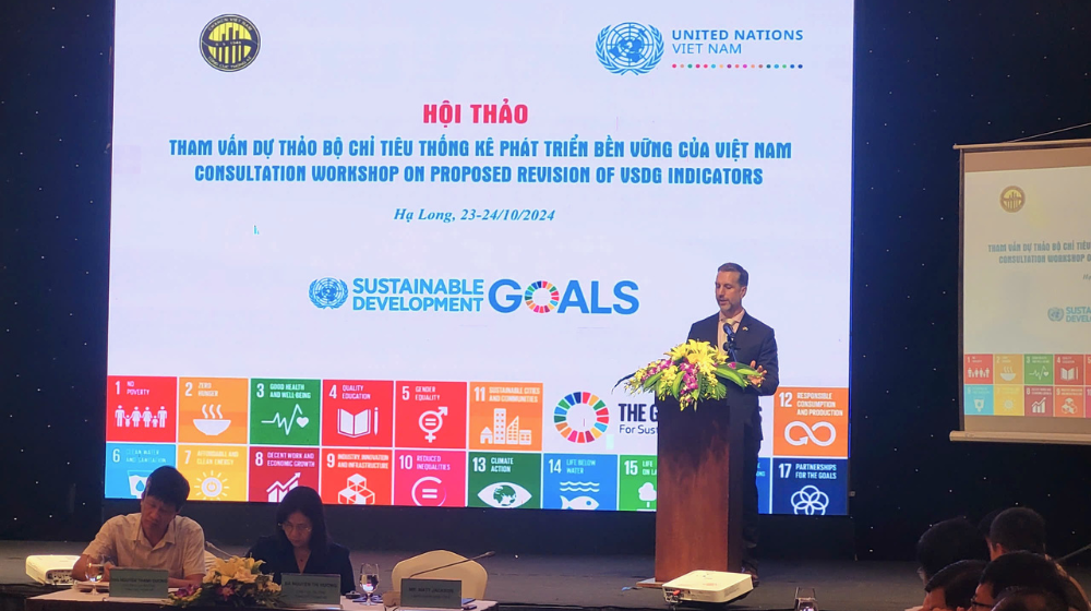 Ông Matt Jackson, Trưởng đại diện UNFPA tại Việt Nam, tại Hội thảo tham vấn dự thảo Bộ chỉ tiêu thống kê phát triển bền vững của Việt Nam