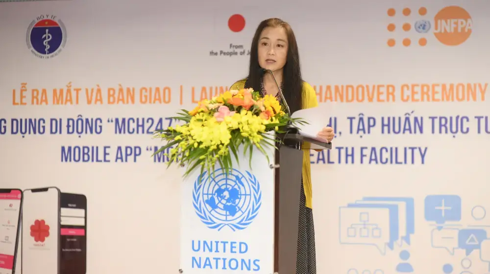 Bài phát biểu của  Bà Naomi Kitahara, Trưởng đại diện UNFPA tại Việt Nam, tại  Lễ ra mắt và bàn giao Ứng dụng Di động MCH247 và thiết bị hội nghị, tấp huấn trực tuyến