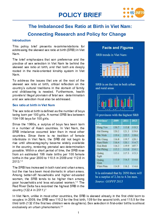 The Imbalanced Sex Ratio at Birth in Viet Nam: Connecting Research and Policy for Change